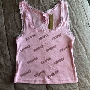 SKIMS Rhinestone Logo Pointelle Tank in Bubble Gum size M NWT!